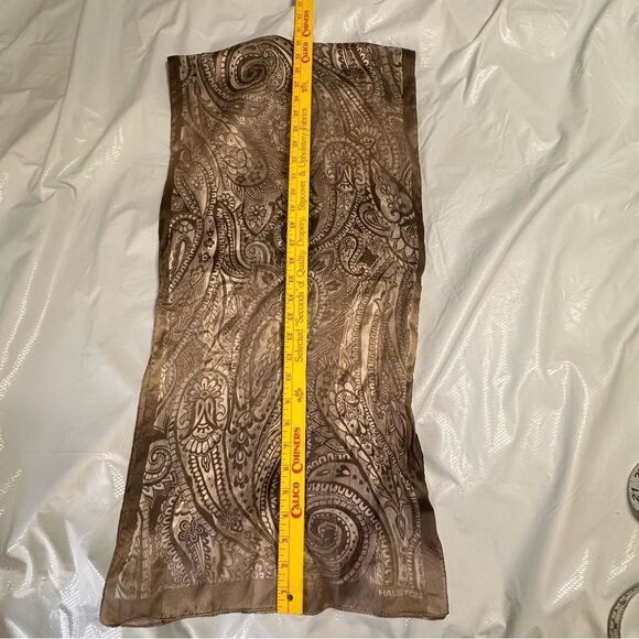 Vintage Halston Brown Paisley Semi Sheer Rectangular Scarf - Picture 5 of 10